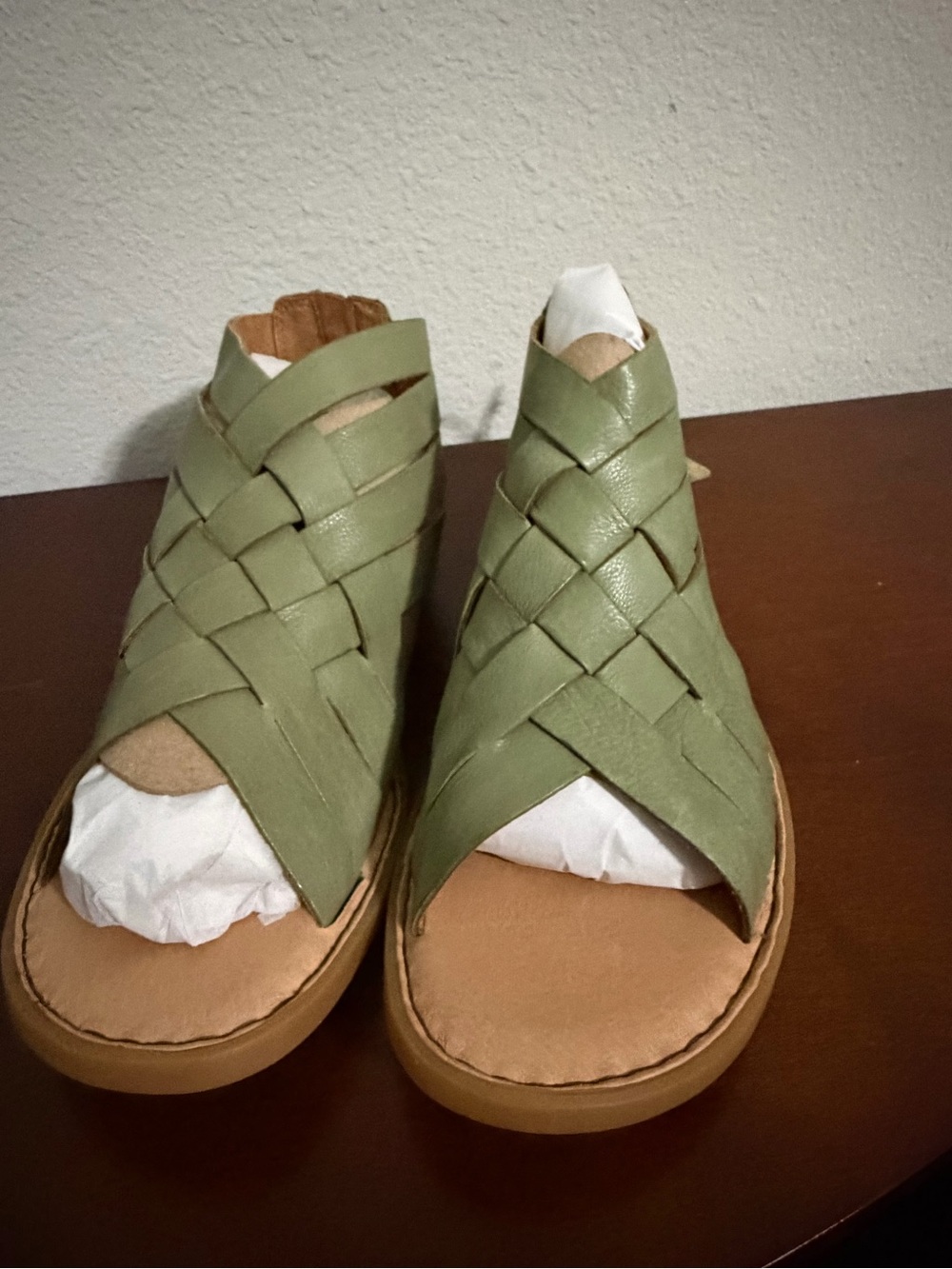 Born Olive Woven Leather Zip-Back Sandals - Picture 6 of 8